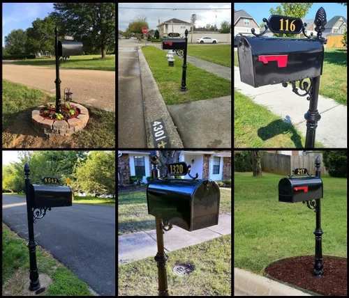 Miniatura 3 de Charleston sistema de buzón y poste – Buzón negro resistente a la oxidación – Incluye placa de dirección, números, pergamino y accesorios de montaje