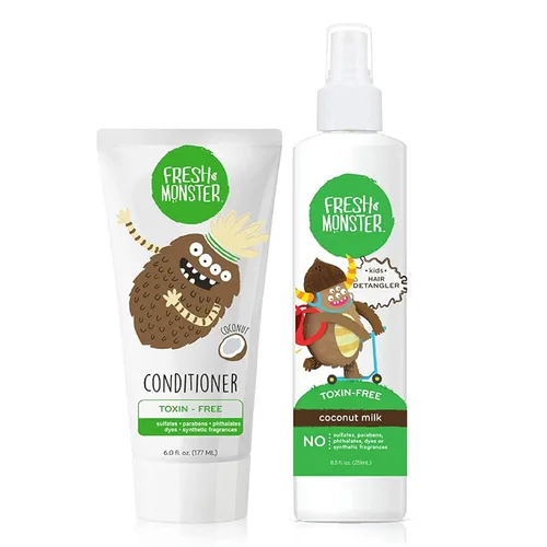Fresh Monster Paquete desenredante de cabello para niños, desenredante de 8.5 onzas y acondicionador de 6 onzas, sin toxinas, hipoalergénico,