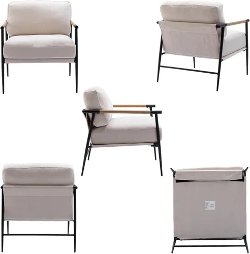 Miniatura 8 de DUOMAY Silla decorativa moderna de chenilla, tapizada, color beige, con patas de metal, cómoda y ligera, para sala de estar, sillón para lectura