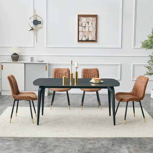 Miniatura 17 de Modern Dining Table Set for 4,50" Sintered Stone Table Set for 4,Marble Dining Table Set of 4 with Upholstered Chair,5 Piece Rectangular Dining Room