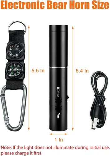 Miniatura 2 de Bocina de aire electrónica de 120dB con luz, brújula y termómetro - Bocina para osos para asustar a los osos - Autodefensa para senderismo, carga USB