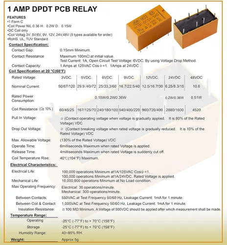 Miniatura 6 de 12 unids DPDT Relé DC 3V bobina 8 Pin 2NO 2NC Mini PCB Power Relés HK19F-3V