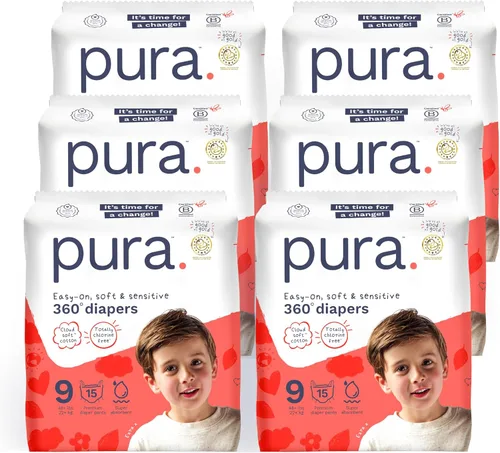 Miniatura 13 de Pura Pantalones de Pañal Hipoalergénicos Talla 9 (48+ lbs) para la Noche, hasta 12 Horas de Protección contra Fugas, Adecuados para Piel Sensible