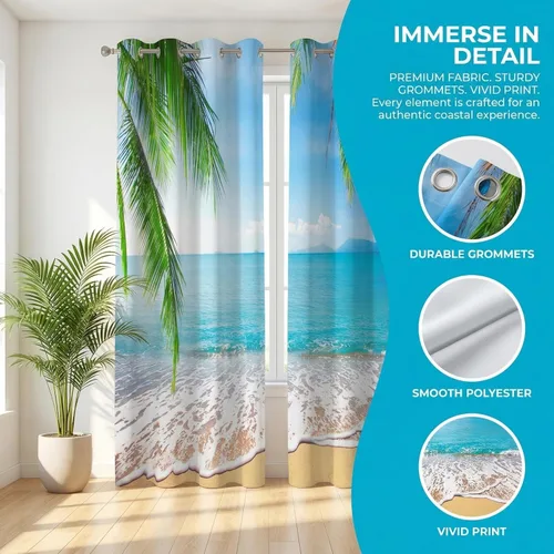 Miniatura 5 de Cortinas opacas de playa con hojas de palmera tropicales, 2 paneles de 84 pulgadas de largo, para dormitorio, sala de estar, guardería, 52 x 84