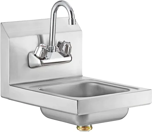 Miniatura 14 de AmGood Fregadero de mano de acero inoxidable para montaje en pared con grifo y salpicadura lateral de 17 x 15 pulgadas Lavabo de manos comercial