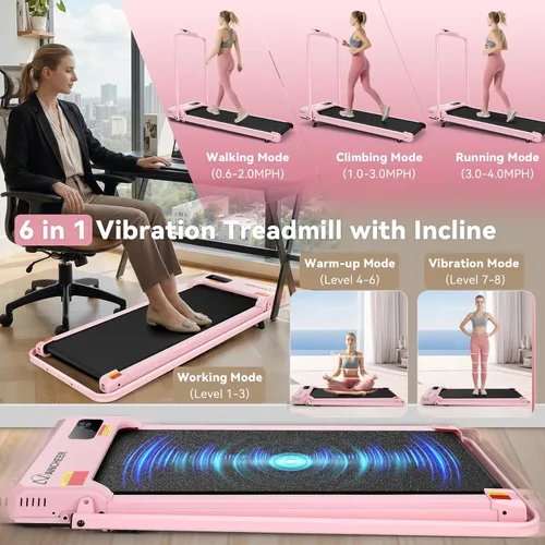 Miniatura 4 de ANCHEER Cinta de correr con inclinación del 12%/15% de 3.5HP, máquina plegable para debajo del escritorio con barra de mano, capacidad de 320-450lb