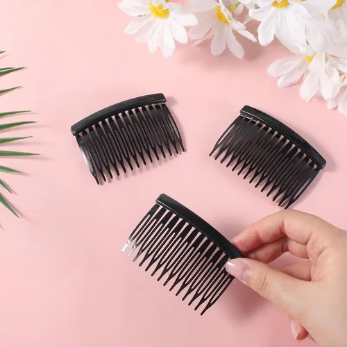 Miniatura 4 de 6 peines para el cabello para mujeres, 14 dientes, peine lateral francés de plástico negro, clips decorativos para mujeres y niñas, velo de novia