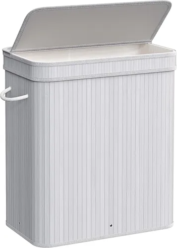 SONGMICS Cesta de ropa sucia con tapa, Cesta de bambú para ropa sucia, Cesta de lavandería extraíble lavable a máquina, con asas, 26.4 galones, para