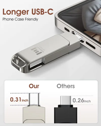 Miniatura 6 de MOSDART ExFAT - Memoria USB C 3.2 de 64 GB de velocidad rápida C y A, memoria USB C 3.2 con bucle para llavero, para iPhone 15, 16, 17, teléfono
