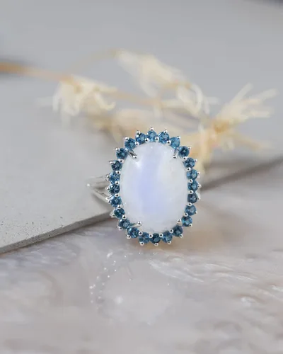 Miniatura 2 de YoTreasure Moonstone London Blue Topaz 925 - Anillo grueso de plata esterlina