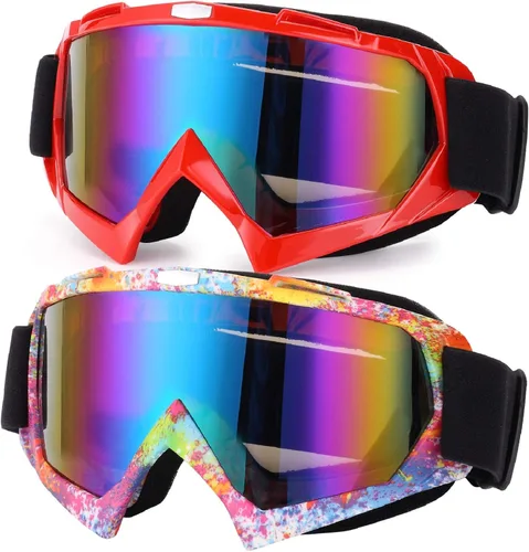 Gafas de esquí, paquete de 2 gafas de motocicleta, gafas de snowboard para hombres y mujeres, protección UV antirreflejos