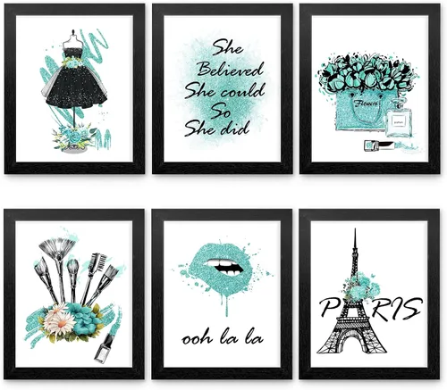 Miniatura 13 de HoozGee Juego de 6 pósteres enmarcados de maquillaje de moda, decoración de pared con marco de París, impresiones artísticas de pared