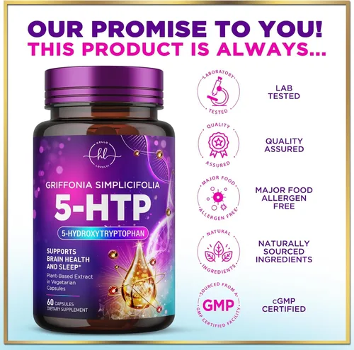 Miniatura 4 de Suplemento 5-HTP de 200 mg – Extra Strength 5HTP de Griffonia Simplicifolia – Apoya el sueño reparador, calma natural y salud cerebral – 5