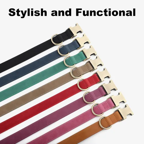 Miniatura 7 de Collar de cuero genuino para perro Plutus Pet – Collar ajustable para mascotas con hebilla de metal de liberación rápida, cuero suave y auténtico