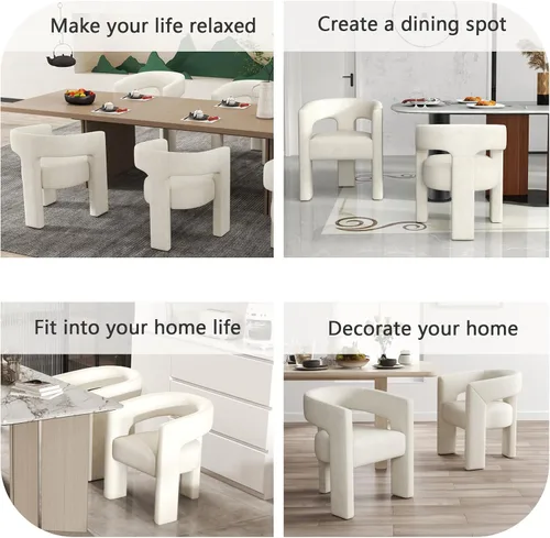 Miniatura 4 de Modernas sillas de comedor, silla de sherpa tapizada de terciopelo con respaldo, silla de tocador Boucle ensamblada cómoda para cocina, comedor