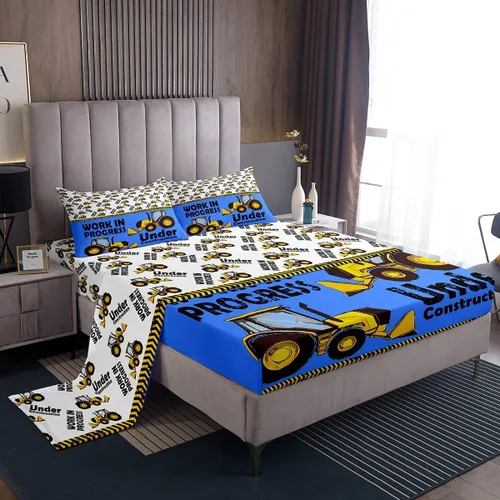 Miniatura 31 de Erosebridal Juego de sábanas de automóvil de dibujos animados para niños, juego de ropa de cama de camiones, tamaño individual, sábana bajera