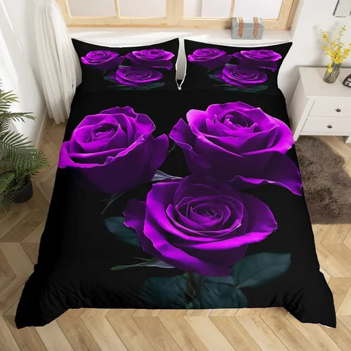 Miniatura 11 de Juego de funda de edredón con diseño floral de rosas arcoíris para niños, niñas y mujeres, funda de edredón colorida para parejas, enamorados, día