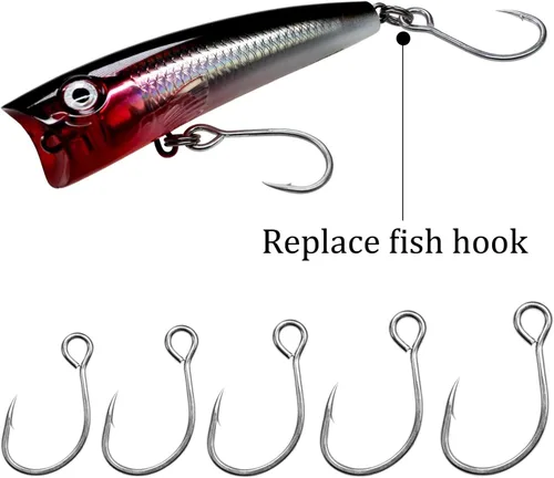 Miniatura 5 de THKFISH 50 unids/100 piezas de caja en línea ganchos individuales de repuesto para señuelos cebos en línea ganchos circulares ojo grande con púas
