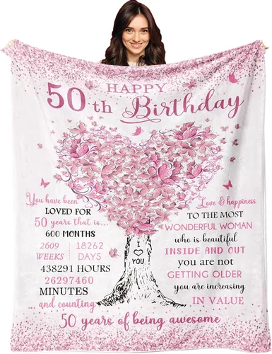 XALAZY Regalos de 50 cumpleaños para mujeres, manta de 60"X50", regalos de 50 cumpleaños, ideas de regalos de 50 cumpleaños, regalos de cumpleaños