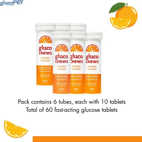 Miniatura 6 de Glucochews - Tabletas de glucosa naranja – 60 tabletas (10 por tubo, 6 tubos de tamaño de bolsillo) – 0.14 oz de glucosa de acción rápida cada una