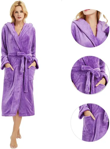 Miniatura 3 de HEARTNICE Bata de forro polar con capucha para mujer, bata de baño suave para mujer, bonito abrigo largo para casa