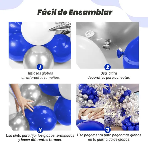 Miniatura 3 de FOTIOMRG Kit de arco de guirnalda de globos azul real y plateado de 131 piezas, globos azul real blanco plateado de confeti para decoraciones