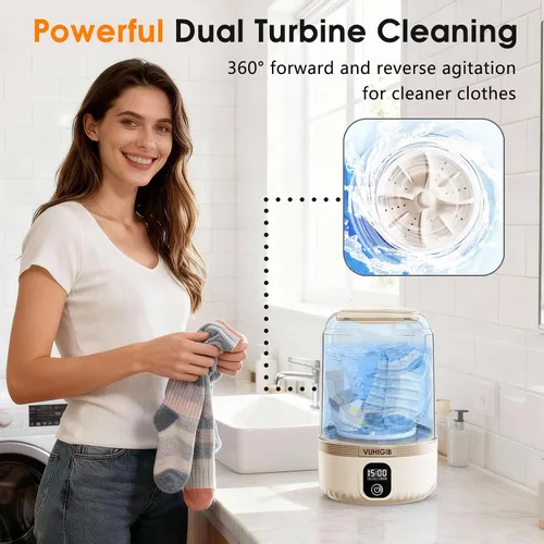 Miniatura 5 de Lavadora portátil, lavadora inalámbrica recargable de 7000 mAh con 10 pinzas para la ropa, limpieza profunda, ropa interior, calcetines delicados