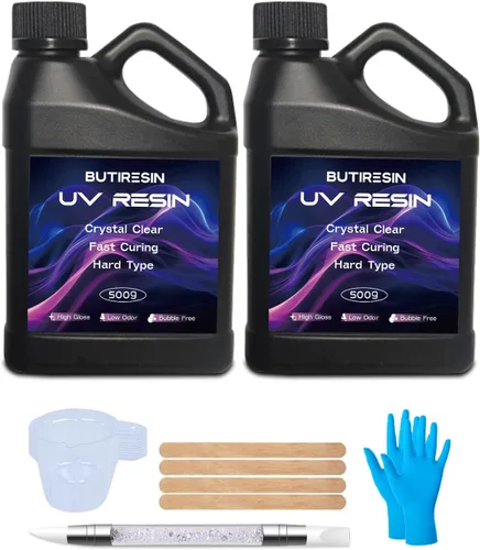 Miniatura 7 de Kit de Resina UV ButiResin 300g, Resina UV Transparente - Curado Rápido, Cristalino, Inodoro, Baja Viscosidad y Tipo Duro, Kit de Resina UV