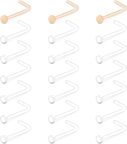 Pendientes y anillos de nariz de plástico Longita - Transparentes, 18 g y 20 g, invisibles, color piel