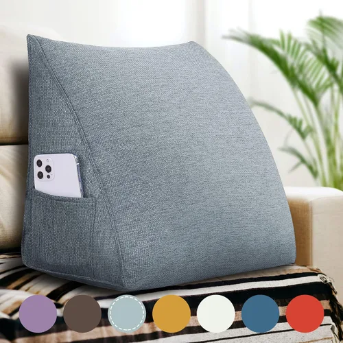Miniatura 21 de Almohada de cuña pequeña para cabecero; almohada para leer, para sentarse en la cama, almohada triangular de respaldo para adultos, almohada