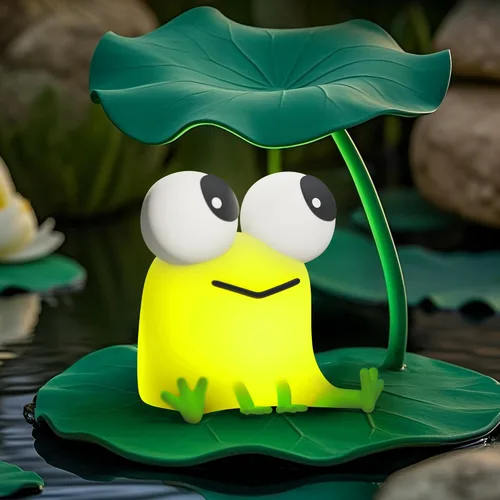Miniatura 8 de FAMIDUO Linda luz nocturna de rana, lámpara LED de silicona esponjosa novedosa de animales, luz nocturna para guardería a 3 niveles con Verde