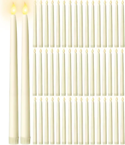 48 velas cónicas sin llama a granel, velas LED cónicas de 11 pulgadas que funcionan con pilas, velas eléctricas falsas parpadeantes para bodas,