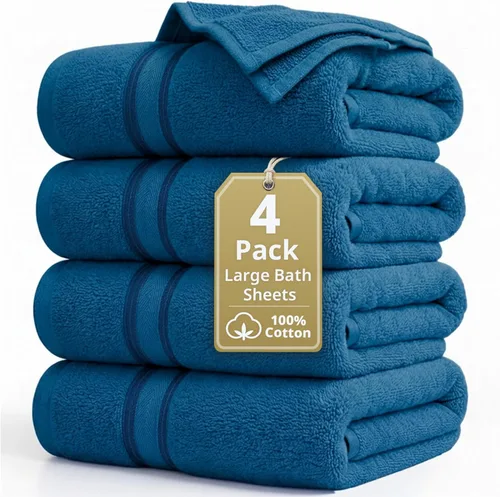 Miniatura 24 de Lane Linen Juego de 4 toallas de baño de 100 % algodón (35 x 66 pulgadas), juego de toallas de baño extragrandes de algodón sin torsión, secado Gris