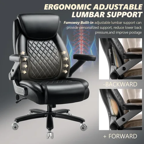 Miniatura 7 de Silla de oficina grande y alta de 650 libras con brazos abatibles 5D y cojín de resorte de bolsillo grueso, silla de oficina extra ancha resistente