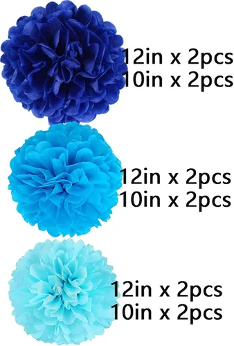 Miniatura 2 de We Moment Pompones de papel azul marino, azul y azul claro para decoraciones de bodas, fiestas de cumpleaños, decoración para colgar en techo
