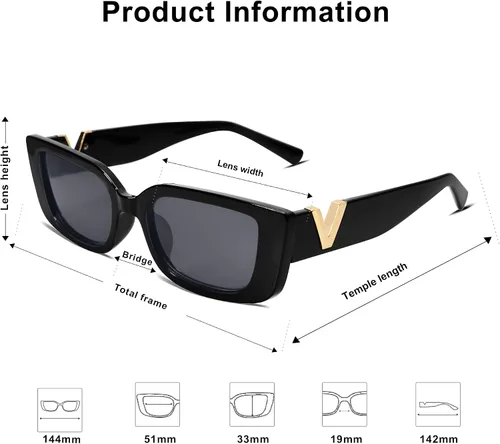 Miniatura 3 de Allarallvr Lentes de sol rectangulares para mujer, estilo retro de los años 90, Y2K, clásicos, vintage, cuadrados, AR82037