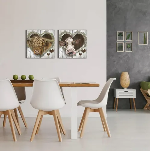 Miniatura 3 de YUEYARIT Lienzo decorativo para pared de vaca de las tierras altas Estilo vintage de granja, impresión decorativa, imagen en lienzo