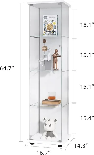 Miniatura 2 de Vitrina de cristal con puerta con 4 estantes, gabinete curio de cristal transparente para colocar en el suelo, vitrina de exhibición para Blanco