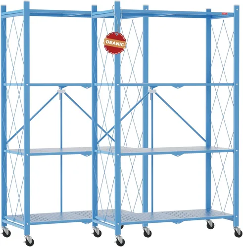 Miniatura 17 de DEANIC Estantes de almacenamiento plegables de 4 niveles con ruedas, estantería de gran capacidad, estante de alambre de metal independiente, Negro