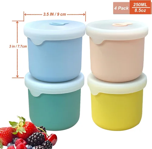 Miniatura 2 de Recipientes de silicona para almacenamiento de alimentos de 8.5 onzas, tarros de almacenamiento de alimentos para bebés con tapas herméticas y tapa