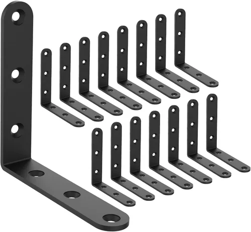 Miniatura 8 de Soportes de esquina de acero negro en L para estantes, soportes decorativos de montaje en pared, soportes angulares para estantes con tornillos