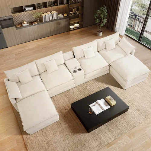 Miniatura 28 de Sofá modular de nube en forma de U de 162.6 pulgadas, sofá seccional para sala de estar, moderno sofá de nube de terciopelo de gran tamaño con Gris