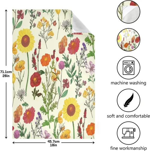 Miniatura 3 de GAIREG Retro Wildflowers Botanical Yellow Dish Towels for Kitchen, 28x18 Inches Absorbent Decorative Hand Towels for Kitchen, Set of 4