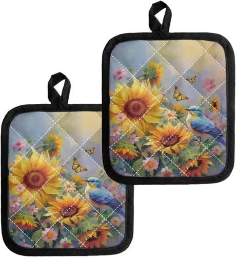 Miniatura 16 de Juego de soportes para macetas de flores rojas de pollo blanco y negro, resistentes al calor, almohadillas calientes para horno, antideslizantes