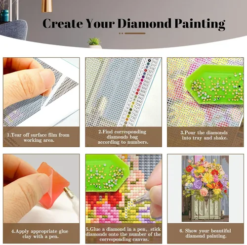 Miniatura 7 de YOYA Paquete de 2 Kits de Pintura de Diamantes para Adultos, Kits de Arte de Diamantes con Accesorios y Herramientas, Flores de Bricolaje Pintura
