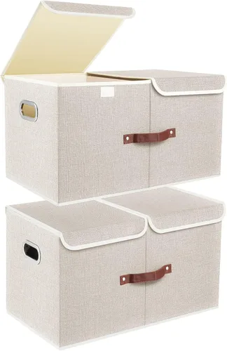 Miniatura 9 de TYEERS Contenedores de almacenamiento plegables extragrandes con tapas y compartimentos, organizadores para almacenamiento de armario, Gris