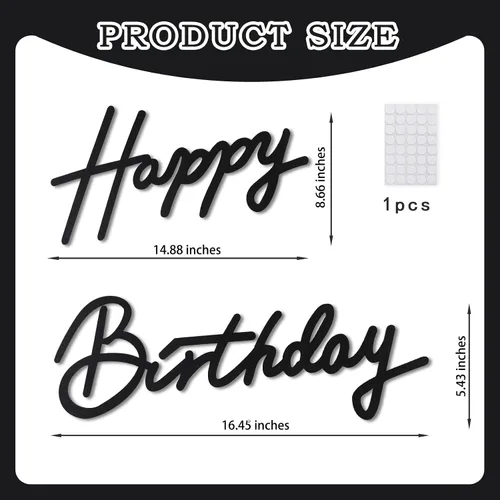 Miniatura 2 de TONIFUL Cartel de feliz cumpleaños para telón de fondo, pancarta de fieltro negro, incluye pegamento de puntos, perfecto para telón de fondo