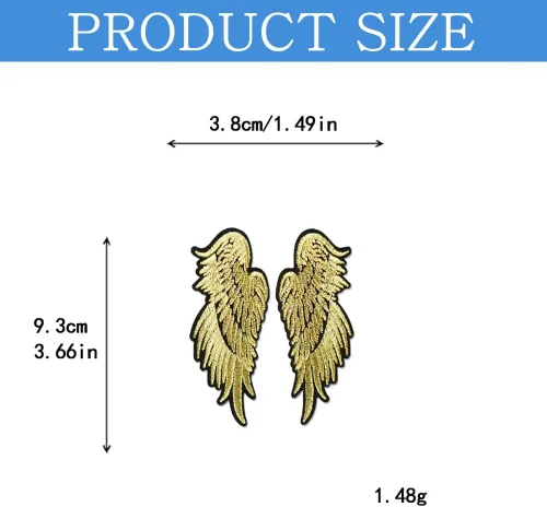 Miniatura 2 de 2 pares de alas de pájaro de ángel dorado bordadas para coser para planchar en parches de reparación de tela