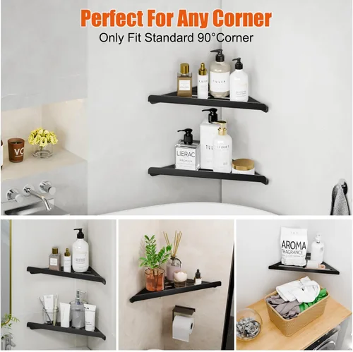 Miniatura 7 de Fikoksol Organizador de ducha, paquete de 2 estantes de esquina de baño, estante triangular para ducha de baño, estante de ducha de metal negro