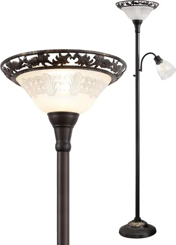 Miniatura 9 de Luvkczc Lámpara de pie victoriana, elegante lámpara de pie de 70 pulgadas con pantalla de cristal de alabastro, poste de metal y base pesada